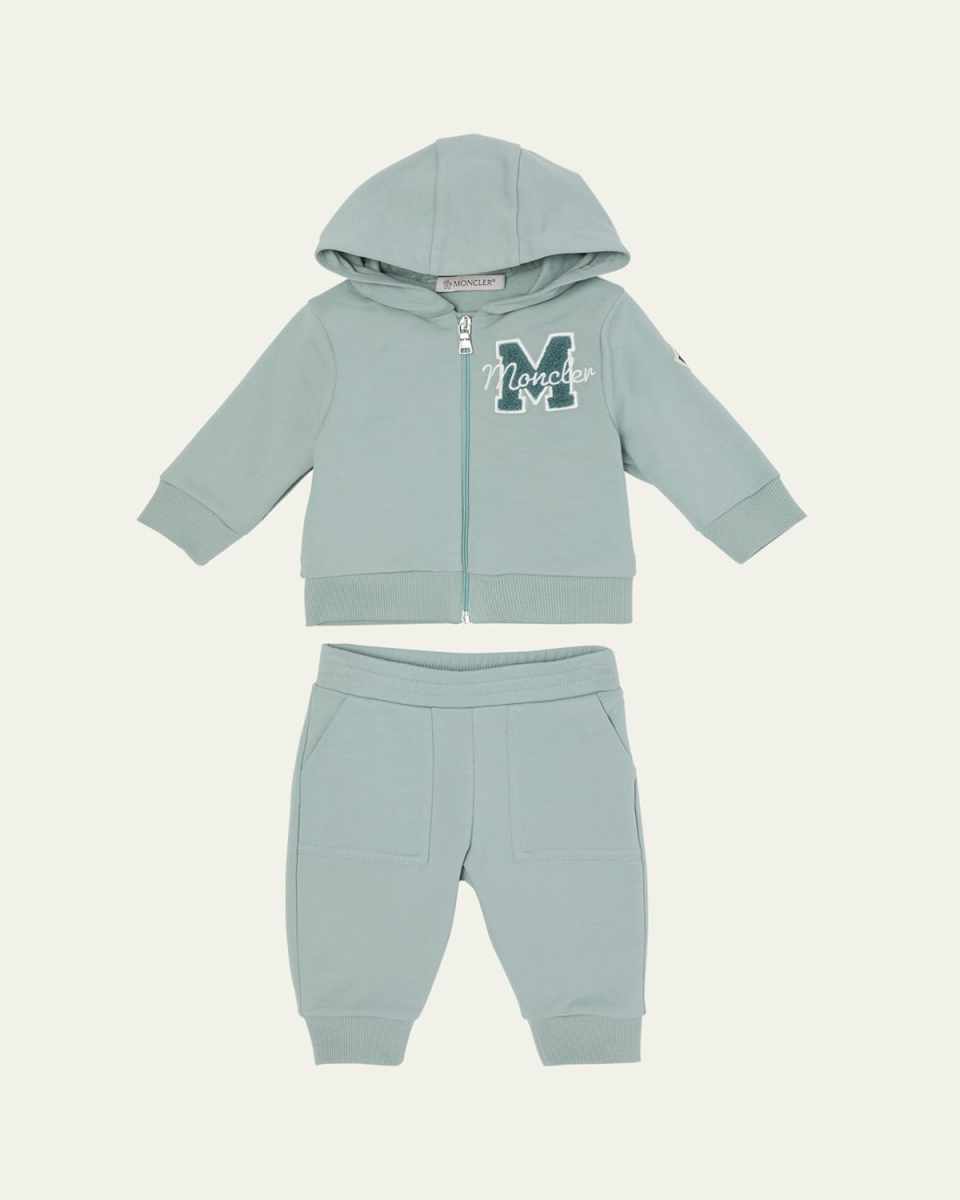 Boy's M Logo Embroidered Zip-Front Hoodie & Joggers, Size 3M-3